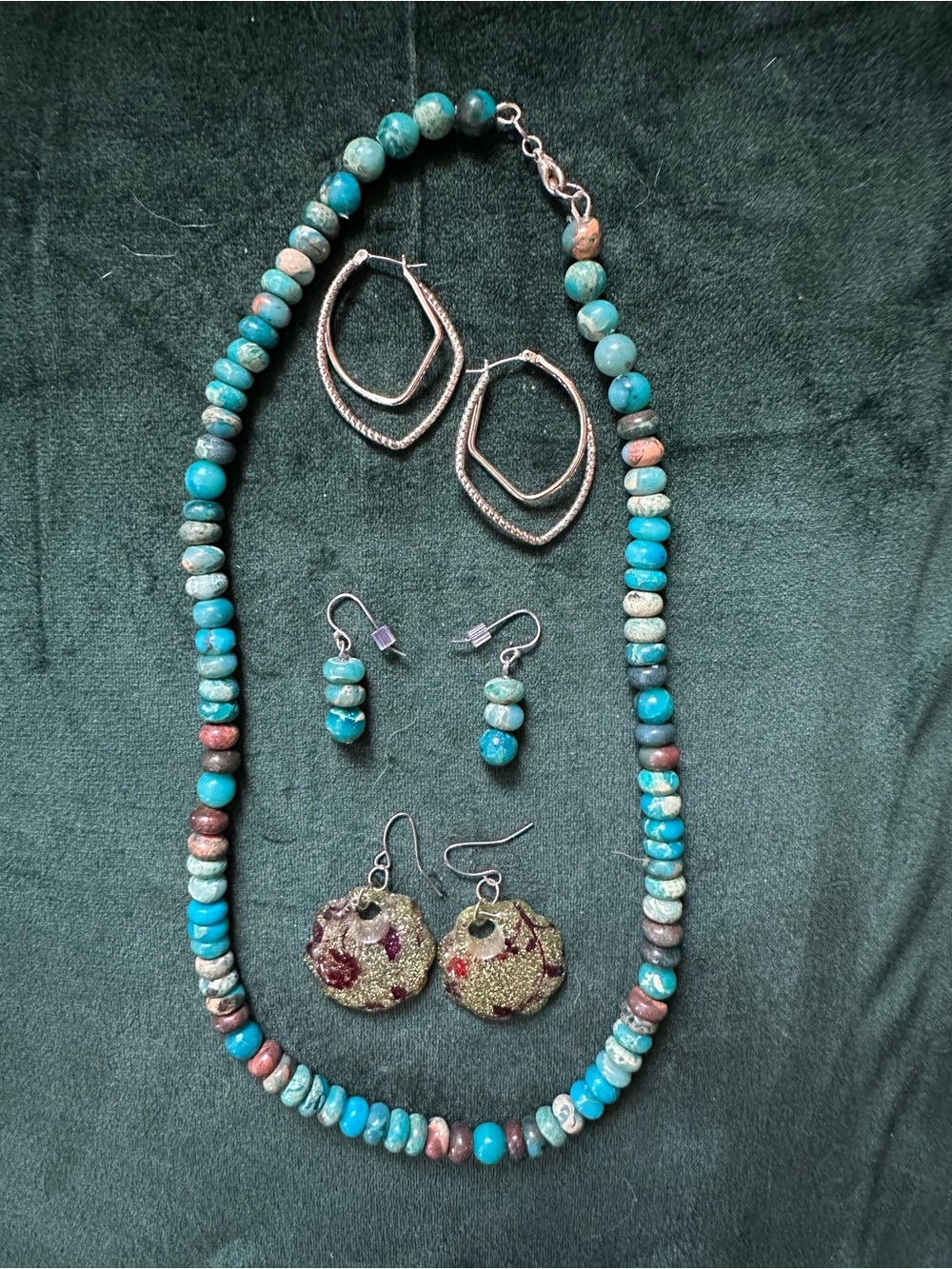 Bead Necklace and Earring Set and vintage earrings lot